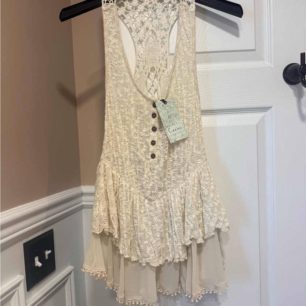 Cecico Cream Lace Knit Top